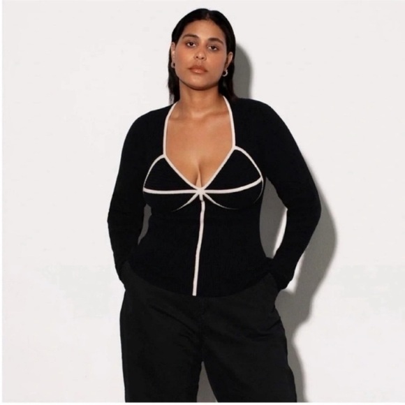 Mara Hoffman Naida Black Ribbed Contrast Sweater NWT - Picture 2 of 9